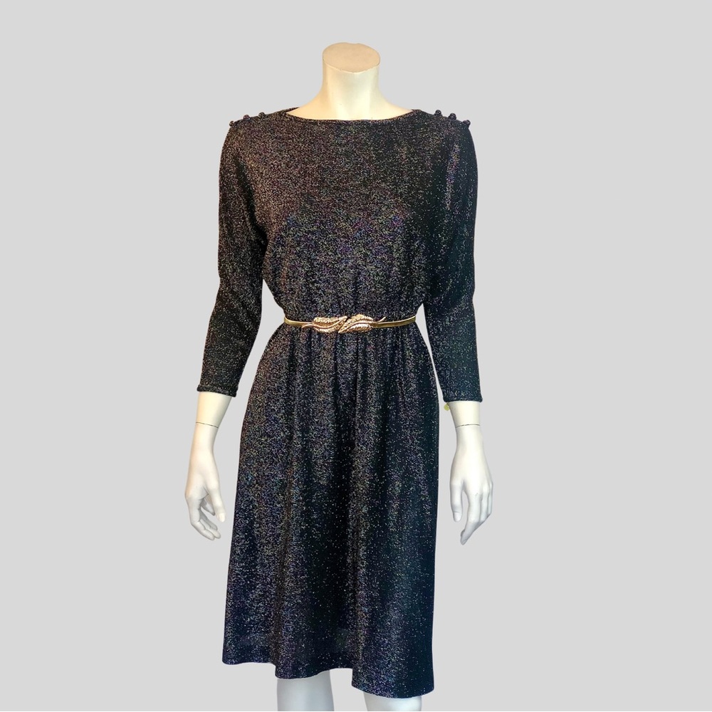 RAINBOW METALLIC Lurex 80s Nu Wave Disco Dress / S M